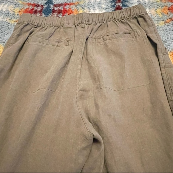 H&M Linen Blend Wide Leg Capri Pants Dark Green Women’s Sz M Elastic Waistband - Picture 7 of 8